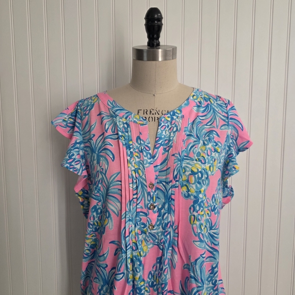 Lilly Pulitzer Tropical Pink Pineapple Print Blouse XL - Picture 3 of 8